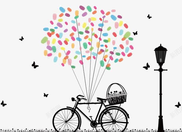 创意墙面png免抠素材_新图网 https://ixintu.com 彩气球 自行车 蝴蝶