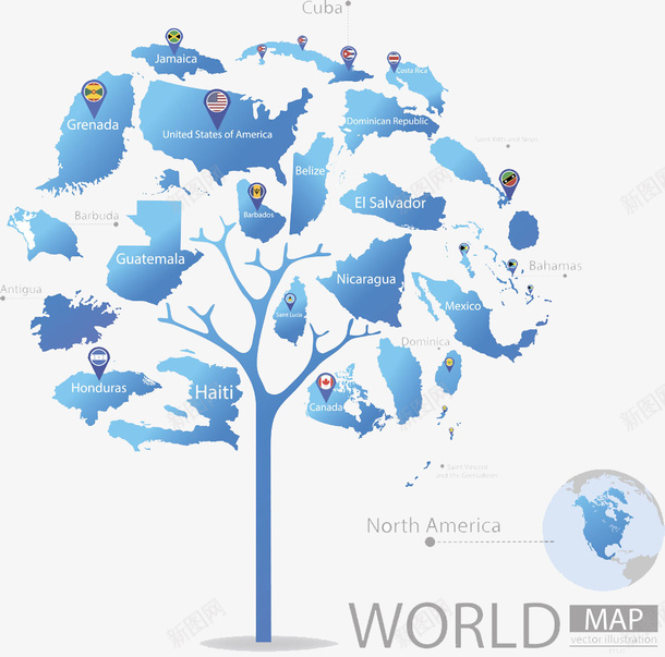 蓝色大树png免抠素材_新图网 https://ixintu.com 大树标志 大树素材 广告设计 海报设计