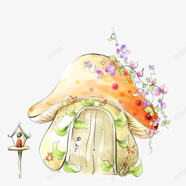 手绘蘑菇小房子png免抠素材_新图网 https://ixintu.com 房子 手绘 蘑菇 蘑菇小房子 蘑菇房子