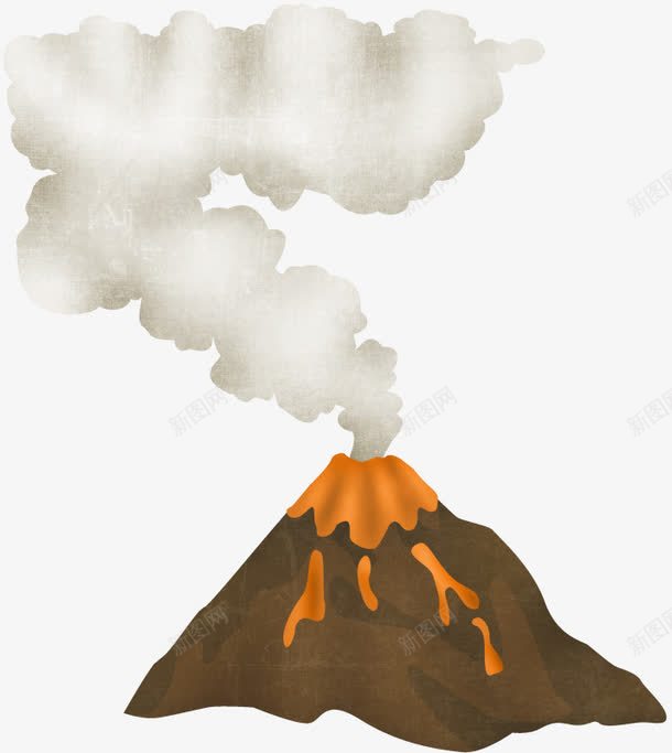 火山爆发png免抠素材_新图网 https://ixintu.com 手绘 火山 火山手绘 烟雾 黄色