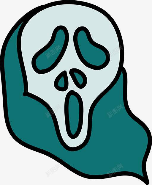 简笔画鬼面具png免抠素材_新图网 https://ixintu.com 卡通鬼面具 蓝色 骷髅头 黑色轮廓