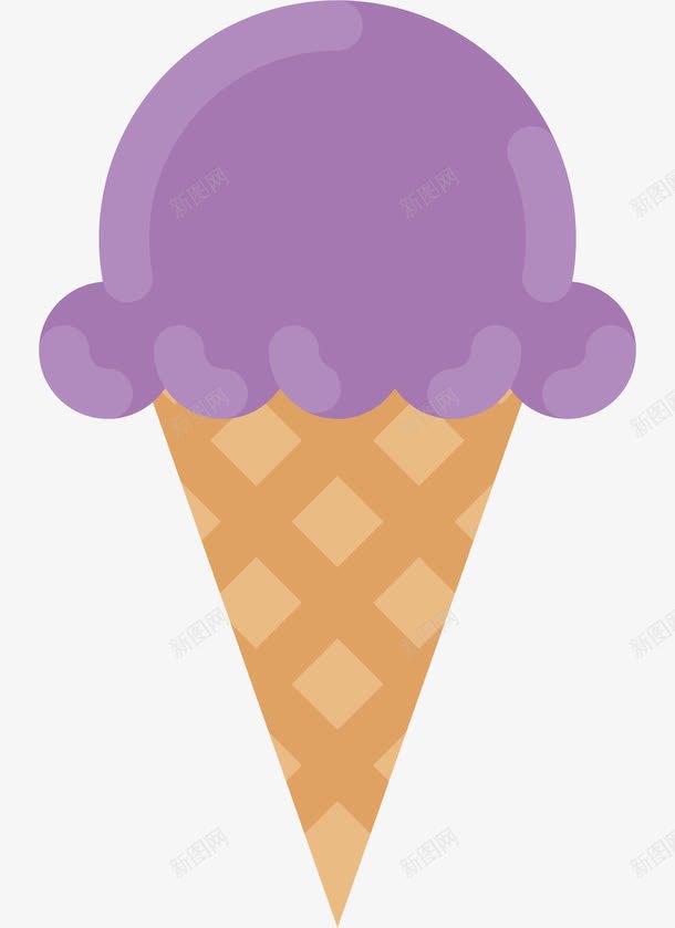紫色甜筒png免抠素材_新图网 https://ixintu.com 手绘 紫色冰激凌 紫色甜筒 花边 菱格纹