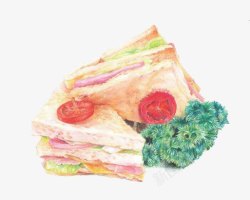 手绘蔬菜三明治素材
