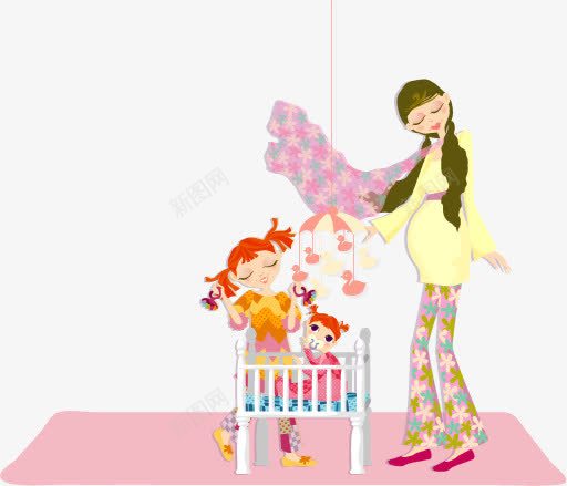怀孕的女人png免抠素材_新图网 https://ixintu.com 儿童 儿童床 卡通 围巾 孕妇 手绘 粉色 黄色