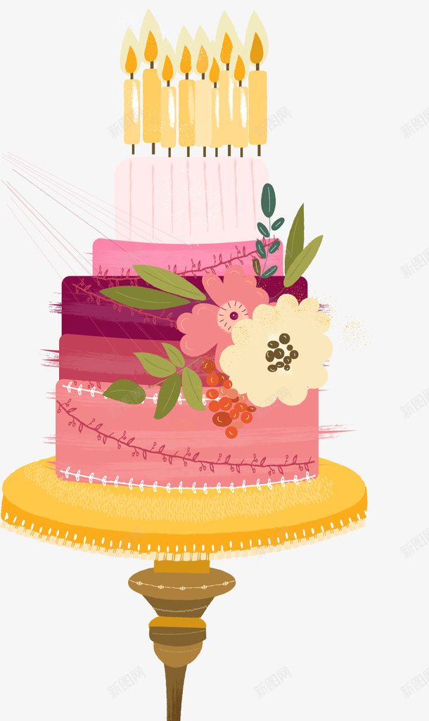 手绘婚礼蛋糕矢量图ai免抠素材_新图网 https://ixintu.com 卡通 多层蛋糕 手绘 花朵 蛋糕 装饰 矢量图