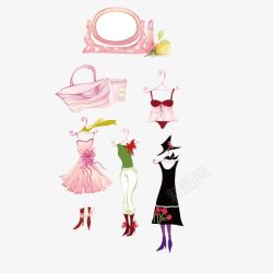 女性粉红色梦幻礼服镜子矢量图素材