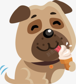 开心摇尾巴狗年吃冰激凌的小狗高清图片