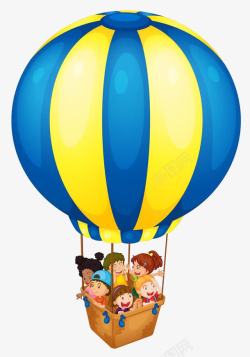 探险气球黄蓝热气球插画高清图片