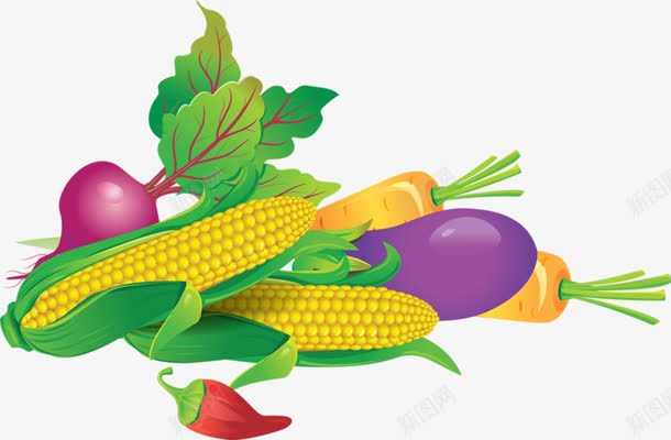 卡通手绘蔬菜png免抠素材_新图网 https://ixintu.com 玉米 胡萝卜 茄子 食物