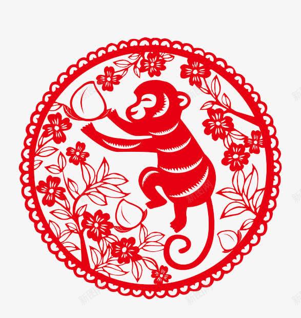 剪纸中国风窗花猴年元素png免抠素材_新图网 https://ixintu.com 中国风 元素 剪纸 猴年 窗花