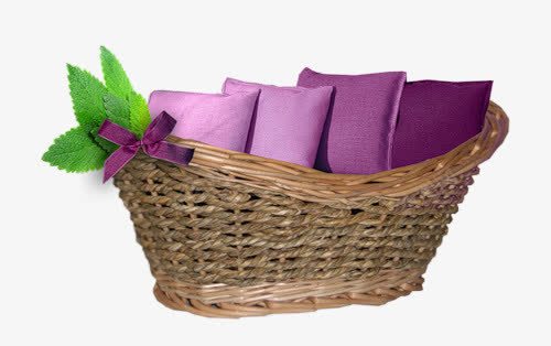 篮子里的抱枕png免抠素材_新图网 https://ixintu.com 方形抱枕 篮子 紫色抱枕 绿叶