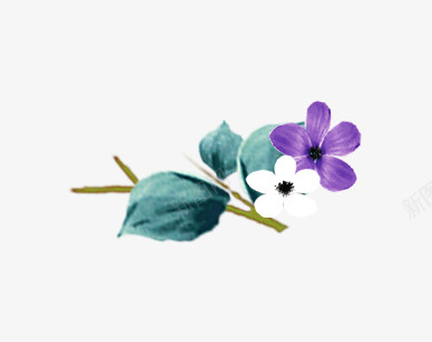 手绘蓝色叶子紫色花朵psd免抠素材_新图网 https://ixintu.com 叶子 手绘 紫色 花朵 蓝色