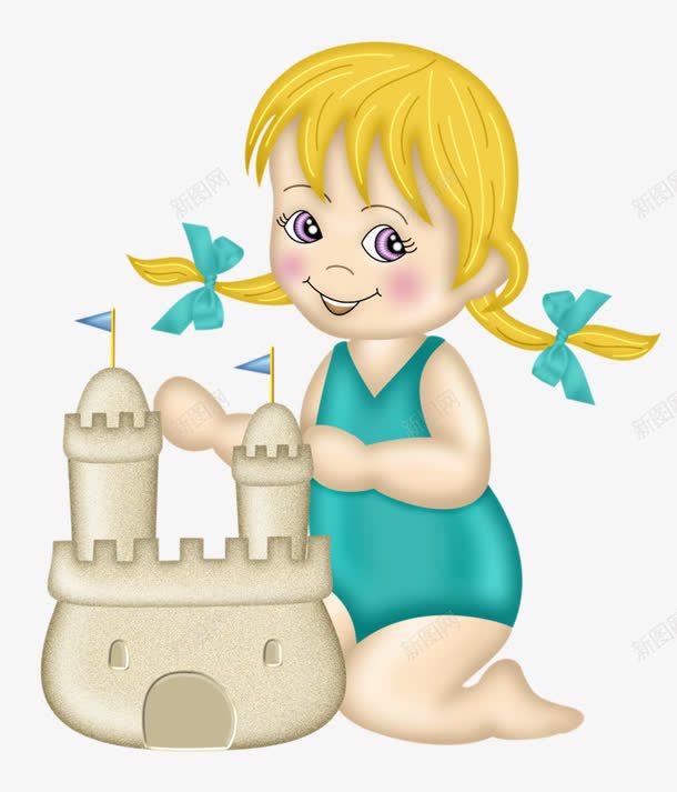 小女孩堆沙堡png免抠素材_新图网 https://ixintu.com 卡通 可爱 小女孩 沙堡