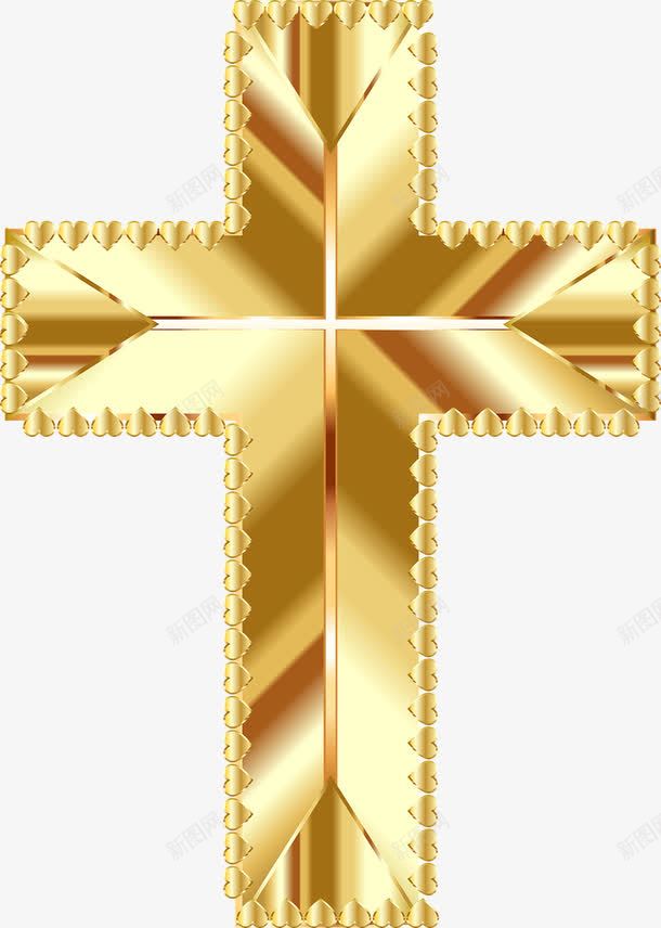 金色的十字架png免抠素材_新图网 https://ixintu.com 十字架 爱心 装饰 金色