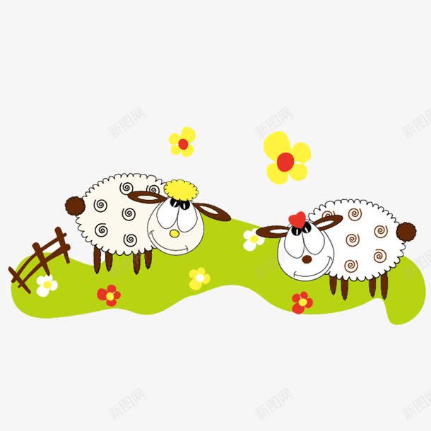二只甜蜜的小羊png免抠素材_新图网 https://ixintu.com 卡通小羊 小羊 手绘羊 羊