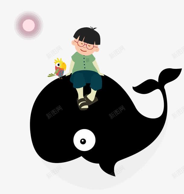 坐在鲸鱼上的男孩png免抠素材_新图网 https://ixintu.com 卡通男孩 坐在鲸鱼上的男孩 矢量鲸鱼 鹦鹉