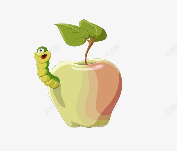 小青虫png免抠素材_新图网 https://ixintu.com 卡通手绘苹果图片 装饰图片青苹果 长了虫的苹果 青苹果图片