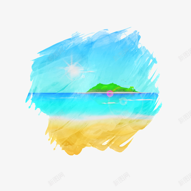 水彩海面png免抠素材_新图网 https://ixintu.com 卡通 手绘 水彩 海面 蓝色