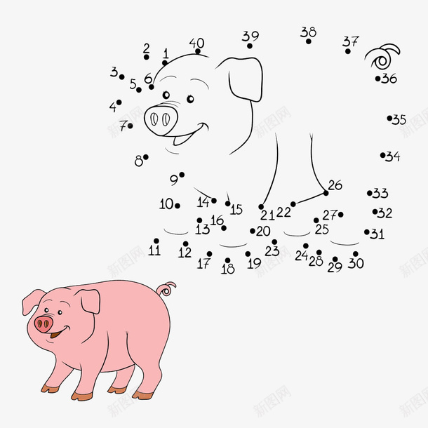 卡通猪涂色画png免抠素材_新图网 https://ixintu.com 卡通 涂色画 猪