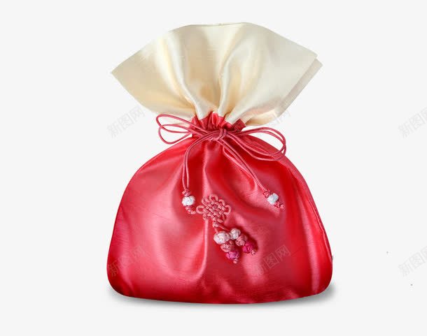 礼物袋png免抠素材_新图网 https://ixintu.com 礼物袋 红白袋子 绑绳