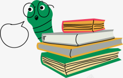 绿色手绘书堆书虫素材