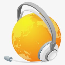 带耳机的橙色大地球地球图标图标