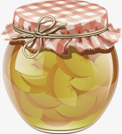 卡通手绘黄桃玻璃罐子素材