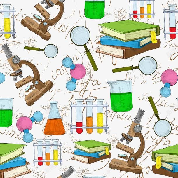 手绘科学器材png免抠素材_新图网 https://ixintu.com 书本 仪器 器皿 手绘 放大镜 显微镜 科学器材