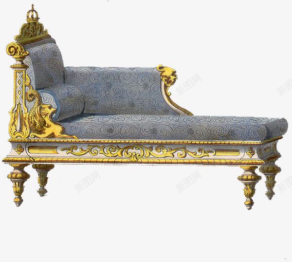 法国蓝色躺椅png免抠素材_新图网 https://ixintu.com 复古 法国皇室 蓝色 躺椅 雕刻花纹