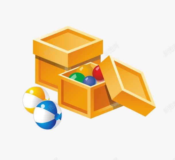 木箱排球png免抠素材_新图网 https://ixintu.com 卡通 手绘 排球 木箱 黄色木箱