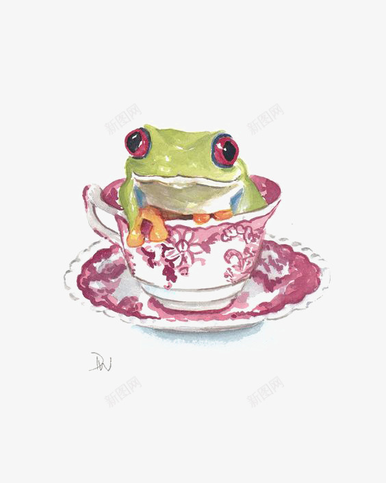 青蛙png免抠素材_新图网 https://ixintu.com 创意茶杯 动物 卡通 小青蛙 手绘 茶杯青蛙