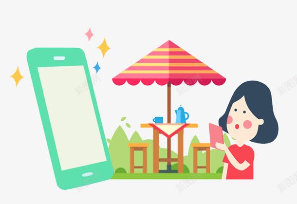 女孩卡通png免抠素材_新图网 https://ixintu.com 女孩 手机 遮阳扇
