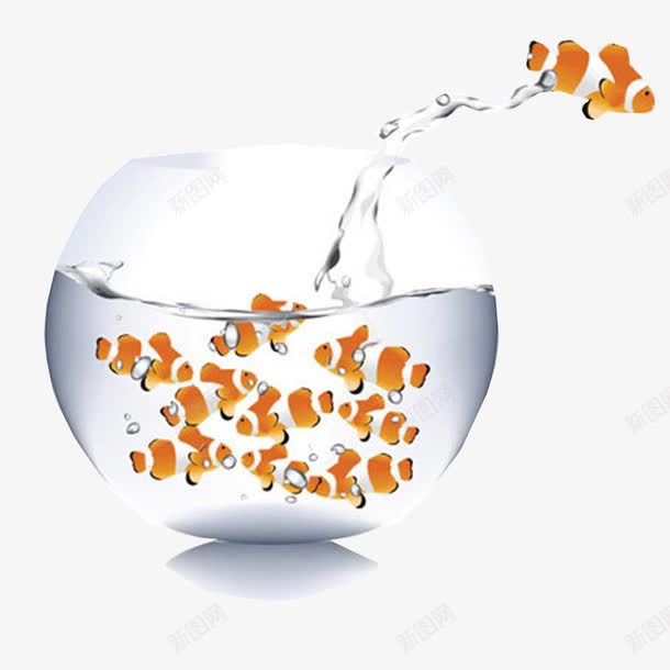鱼缸和跳出水缸的鱼png免抠素材_新图网 https://ixintu.com 水缸 鱼 黄橙
