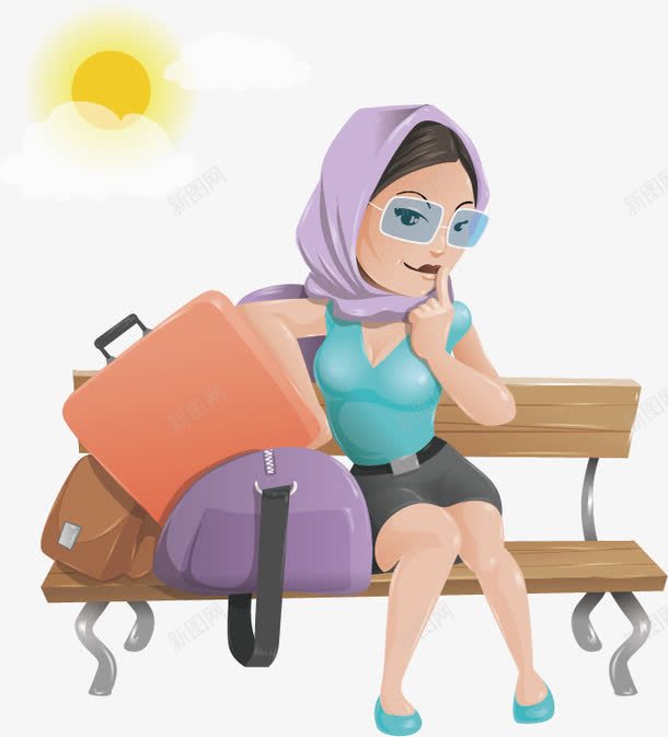 旅途中的女性png免抠素材_新图网 https://ixintu.com 候车 女性 彩色卡通 插图插画 旅行旅游 行李