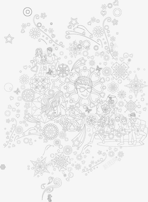 手绘创意家人装饰黑白png免抠素材_新图网 https://ixintu.com 创意 家人 手绘 装饰 黑白