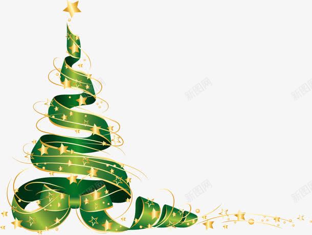圣诞节创意圣诞树png免抠素材_新图网 https://ixintu.com 创意圣诞树 唯美圣诞树 圣诞节 星星装饰品 绿色丝带 金色星星
