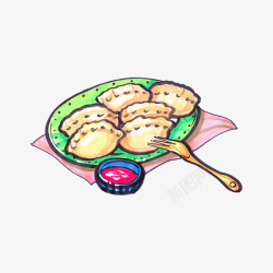 手绘彩色的水饺食物素材