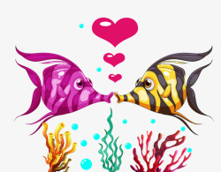 卡通绘画珊瑚里的亲吻鱼素材