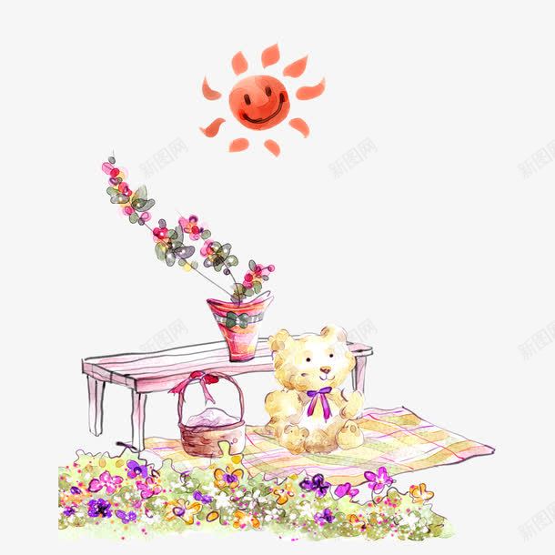 太阳底下的玩具熊png免抠素材_新图网 https://ixintu.com 儿童画 太阳 手绘 玩具熊