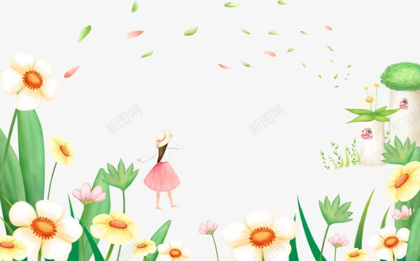 卡通女孩和花朵png免抠素材_新图网 https://ixintu.com 卡通女孩 卡通花朵 卡通风景画 手绘风景 水彩风景 水彩风景画 花朵