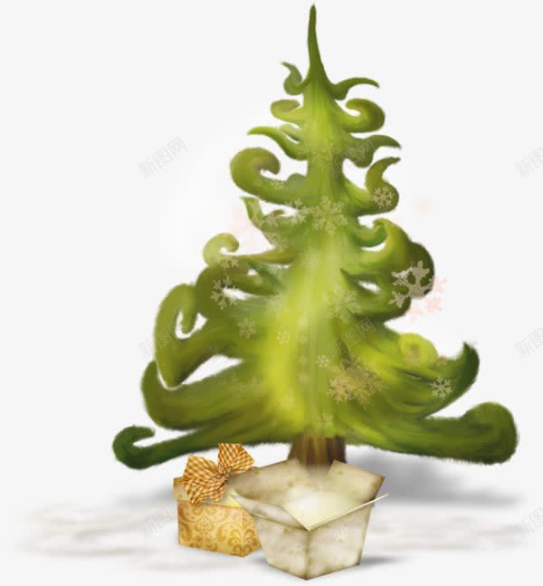 手绘卡通圣诞树png免抠素材_新图网 https://ixintu.com 圣诞树 手绘PNG 植物 礼物 绿色