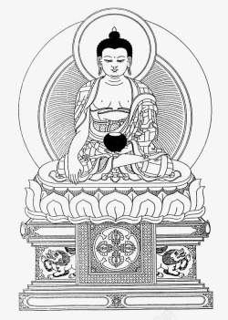 传统风格白描释迦牟尼佛坐像画像素材