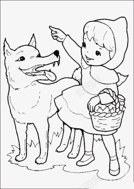黑白简笔插图小女孩与大狗图标图标