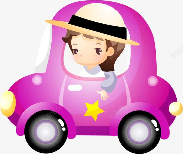 开车的女孩png免抠素材_新图网 https://ixintu.com 卡通 可爱 小汽车 开车的人