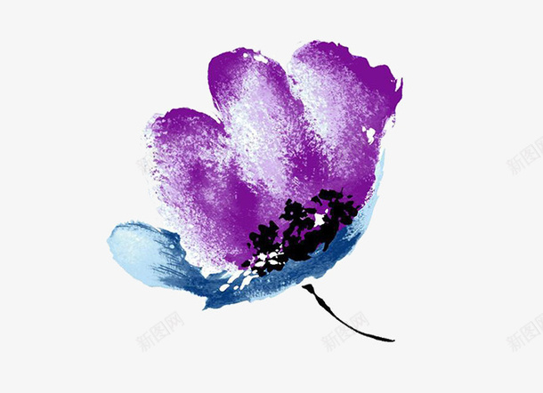 紫色水墨画png免抠素材_新图网 https://ixintu.com 国画 水墨底图 水墨画 紫色 花