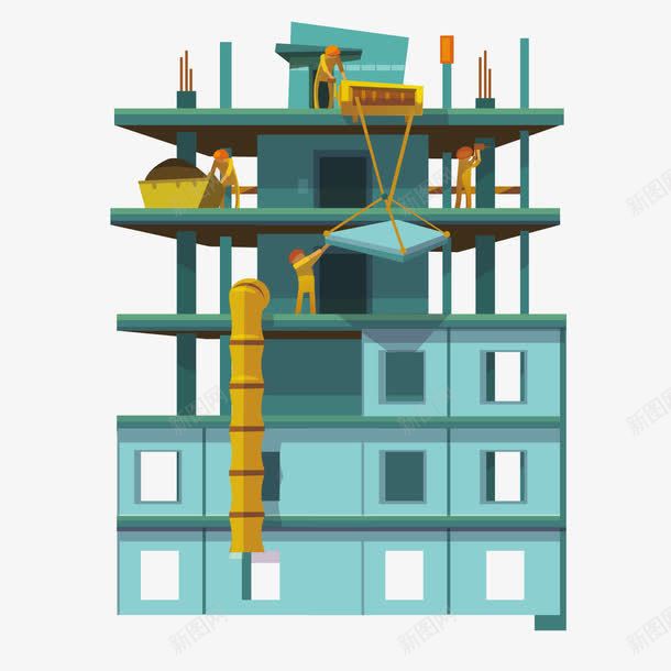 蓝色扁平建筑工地png免抠素材_新图网 https://ixintu.com 工地 建筑 扁平 蓝色