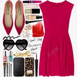 枚红色连衣裙和配饰素材