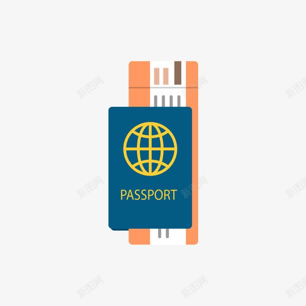 蓝色护照和橙色机票png免抠素材_新图网 https://ixintu.com 护照 机票 橙色 矢量护照 矢量机票 蓝色
