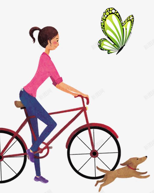 骑自行车的女孩png免抠素材_新图网 https://ixintu.com 卡通手绘 女孩 清明节 蝴蝶