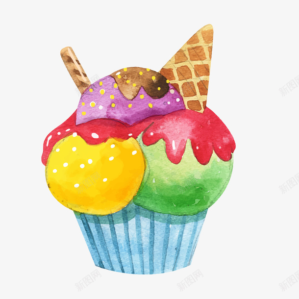 彩绘美味冰淇淋杯png免抠素材_新图网 https://ixintu.com 卡通冰淇淋 彩色冰淇淋 甜食 背景装饰 食物